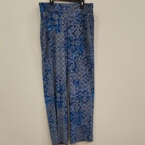 Banana Republic Blue and White Patterned Flowy Pants, Size 10R